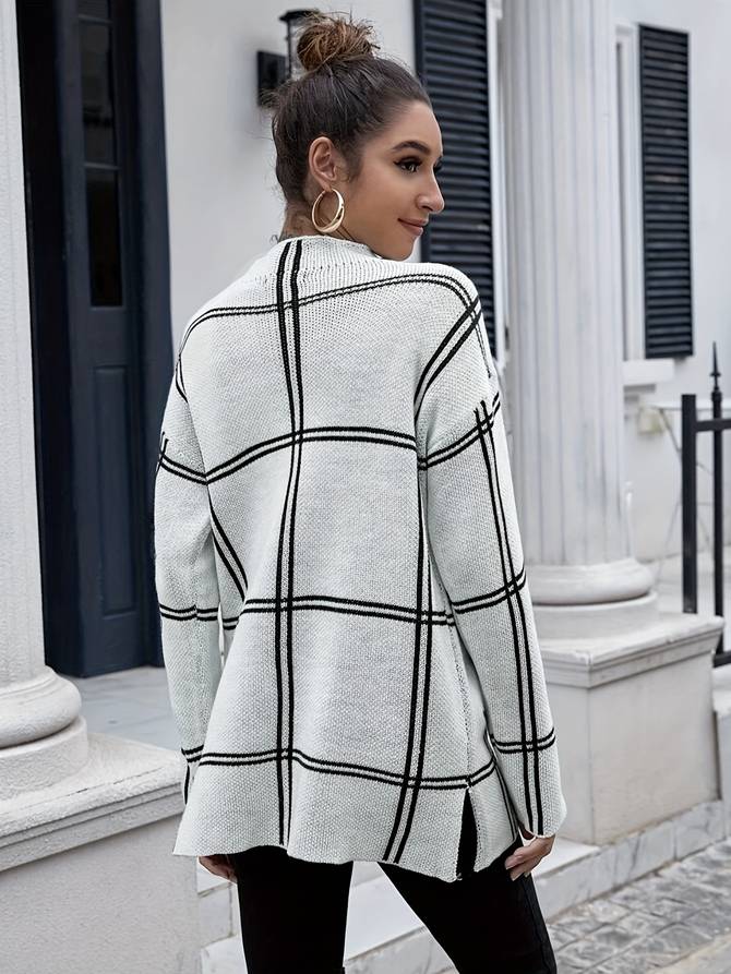 Stickad Dam Tröja Klassisk Stil Andningsbart Material-5