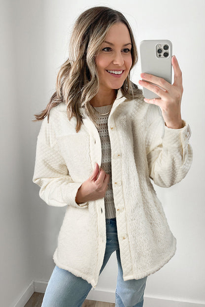 Kvinnors Quiltad Shacket Sherpa-Tyg med Knappdesign-3