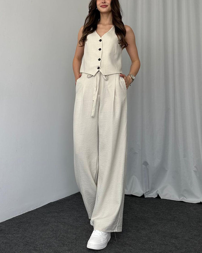 Dam Tvådelad Ensemble Avslappnad Väst och Byxor Högkvalitativ Andningsbar Väv-5