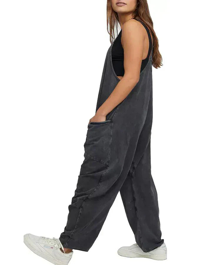 Dam Jumpsuit Vid Ben Design Andningsbart Tyg med Fickor-4