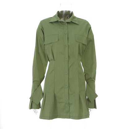 Mini Klänning för Kvinnor med Klockärmar och Vänd Krage – Polyester Spandex, Lårkort, Elegant och Bekväm 1