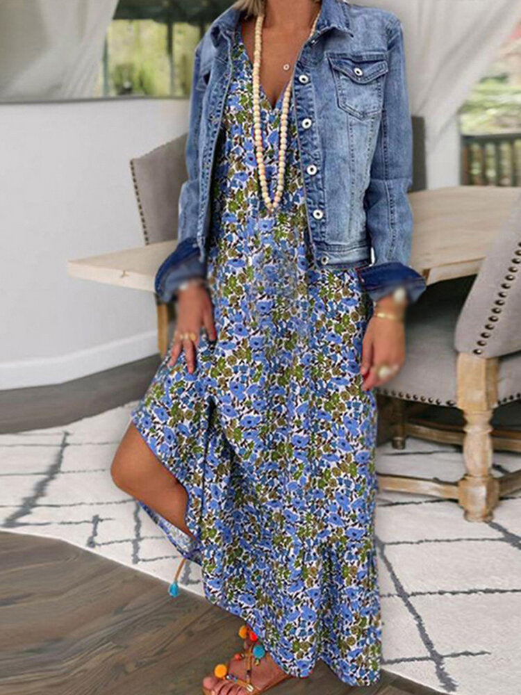 Variant image for Dam Maxiklänning Blommönster Elastisk Polyester Lång Klänning För Sommar-25