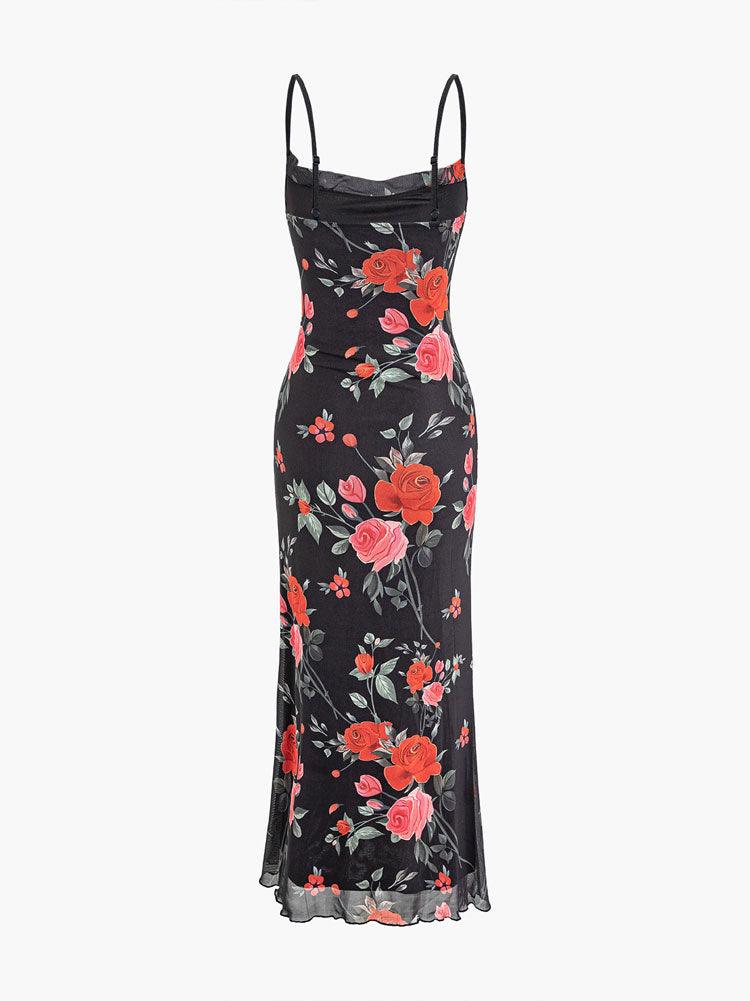 Dam Maxiklänning Blommig Satin Lång Ärm-4