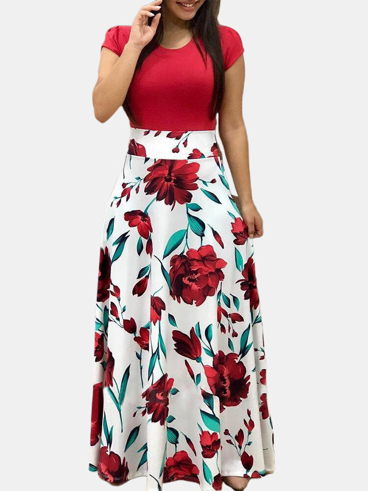 Maxiklänning Dam Blommönster O-hals Lång Polyester Sommar 10