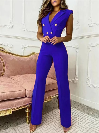 Dam Jumpsuit med V-hals och Trapezoidal Silhuett i Polyester – Elegant och Bekväm för Vardag och Fest 9