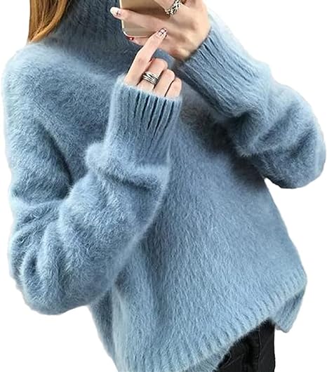 Kvinnor Turtleneck Tröja Fluffig Akryl-4