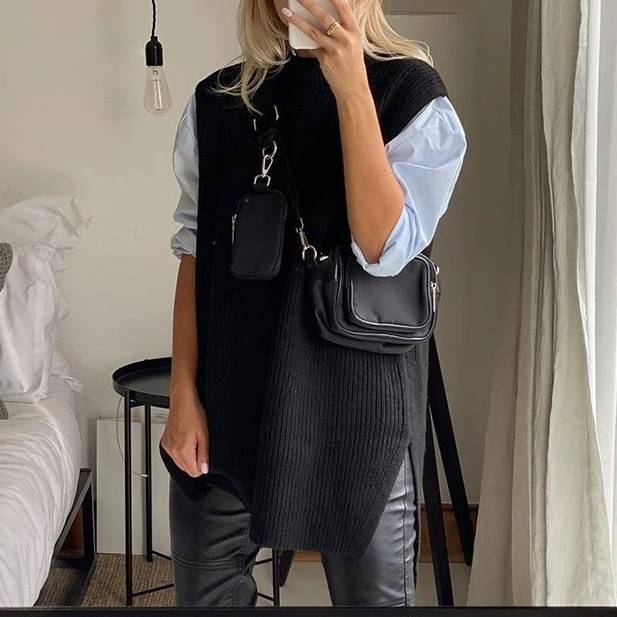 Dam Stickad Tröja Löst O-hals Akryl-3