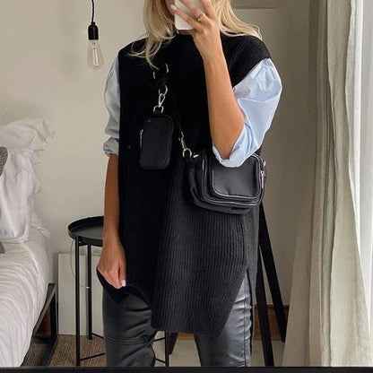 Dam Stickad Tröja Löst O-hals Akryl-3