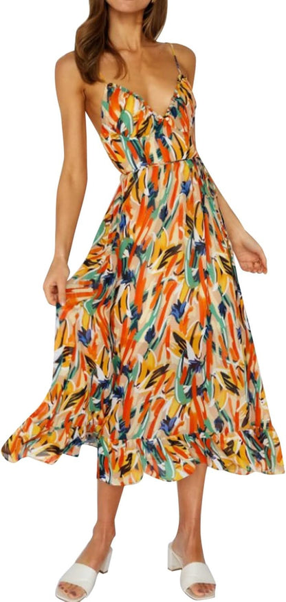Variant image for Dam Sommarklänning Boho Stil Polyester Spaghettiband V-Ringning Rygglös-1