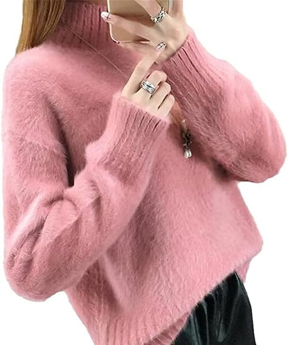 Kvinnor Turtleneck Tröja Fluffig Akryl-3