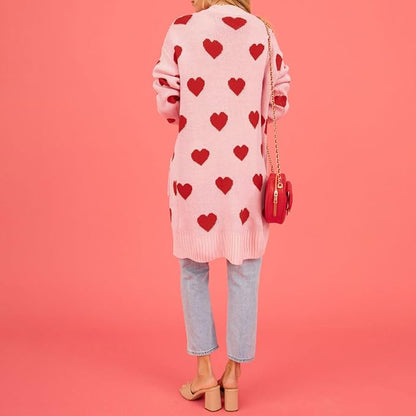 Dam Kofta Hjärtmönster Mjuk Fiber Rosa-3