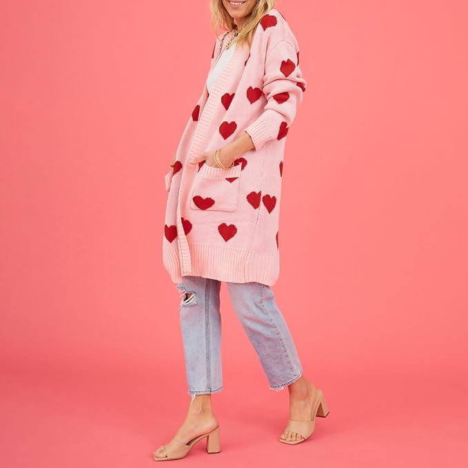 Dam Kofta Hjärtmönster Mjuk Fiber Rosa-4