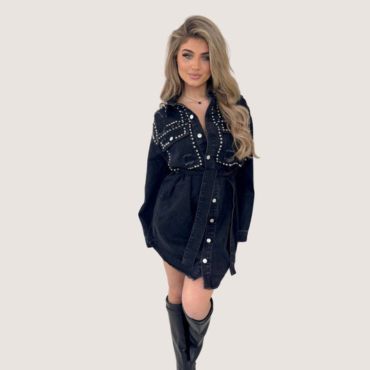 Damklänning Svart Janice Avslappnad Polyester Elegant-1