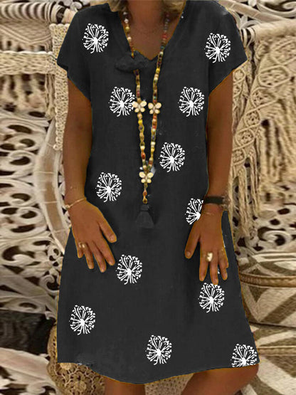 Variant image for Dam Klänning Midi Blommönster V-ringning Korta Ärmar Polyester-25