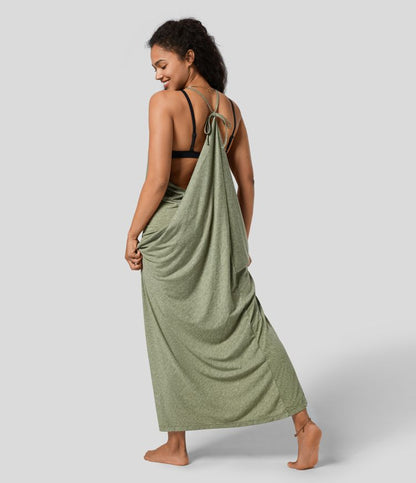 Maxiklänning Dam V-ringning Baklös Fyrvägs Stretch Polyester 3