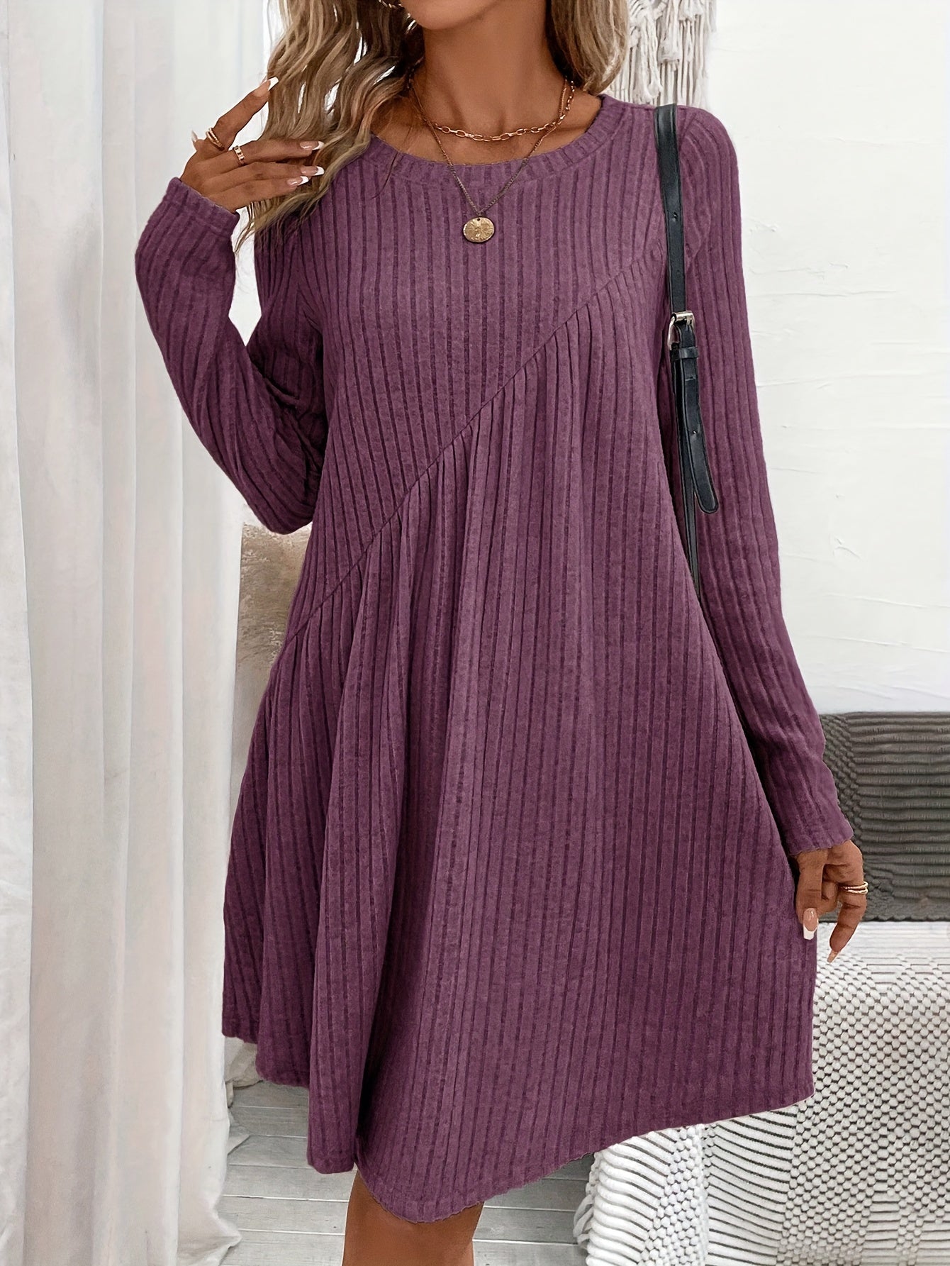 Dam Grundklänning Asymmetrisk Midja Ribbat Material 7