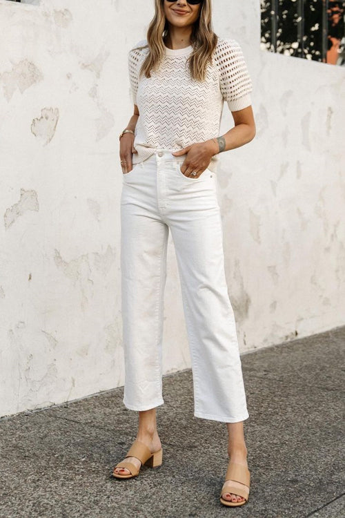 Dam Topp Korta Ärmar Virkad Design Bomull Polyester Festtoppar-1