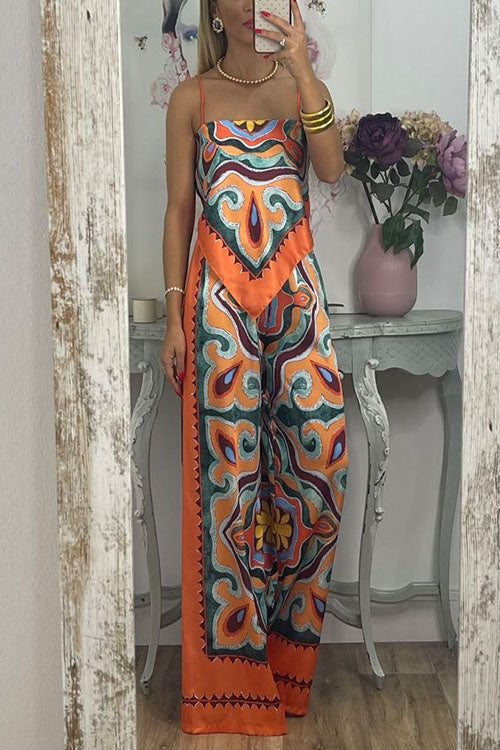 Dam Set Oregelbunden Cami Topp Bred Benbyxor Bomull Polyester-1