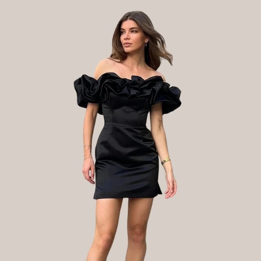 Dam Cocktailklänning Axel-fri Ruffles Polyester för Bröllop och Fest-1