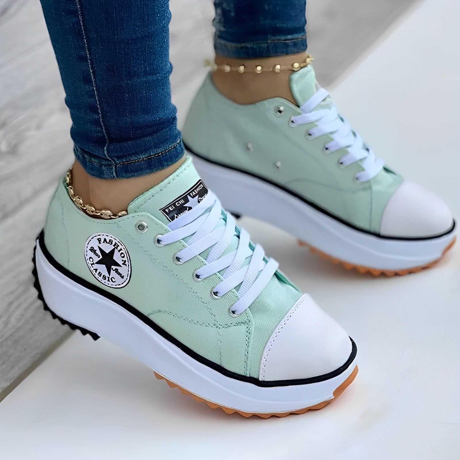 Dam Sneakers Rundtå Lättvikt Syntetmaterial-2