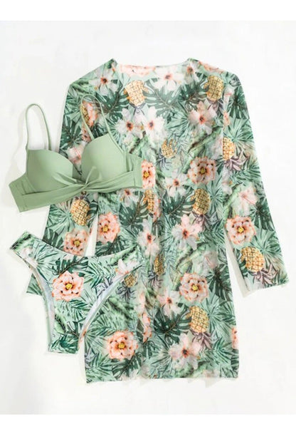 Dam Bikini Slim Fit Tropiskt Tryck Elasthan-6