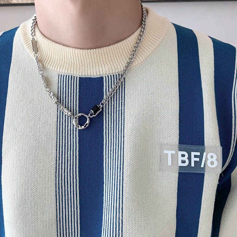 Herr Tröja Stickad Med Vertikala Ränder Mjuk Akryl-3