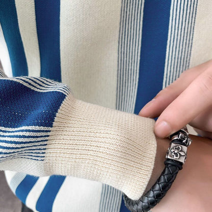 Herr Tröja Stickad Med Vertikala Ränder Mjuk Akryl-4