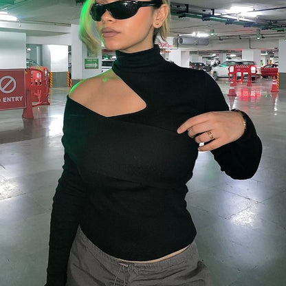 Variant image for Dam Stickad Tröja Asymmetrisk Rullkrage Mjuk Akryl-16