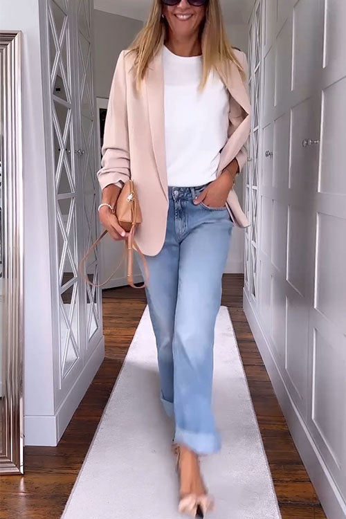 Dam Blazer Öppen Framsida Långa Ärmar Bomull Polyester-2