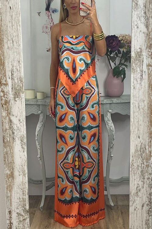 Dam Set Oregelbunden Cami Topp Bred Benbyxor Bomull Polyester-2