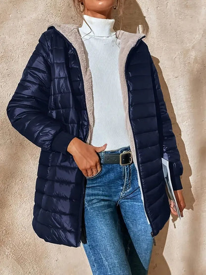 Variant image for Damjacka Quiltad Fleecefoder med Huva för Kalla Dagar-16