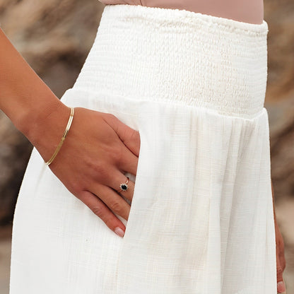 Dam Byxor Med Resår I Midjan Breda Ben Bomullsblandning Snygga Byxor-2