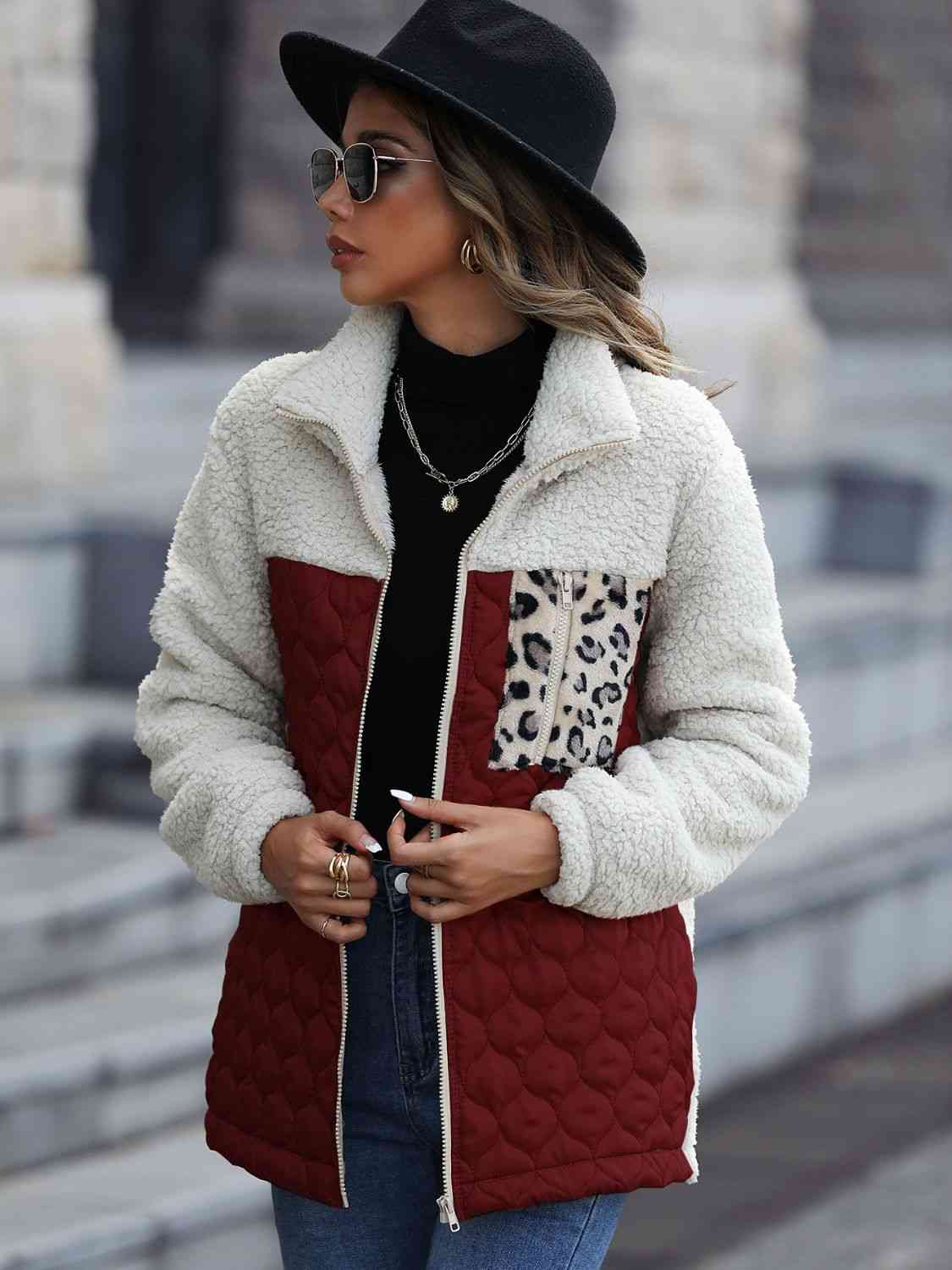 Variant image for Vårjacka Dam Färgblock Leopardmönster Polyester Zip Jacka-9
