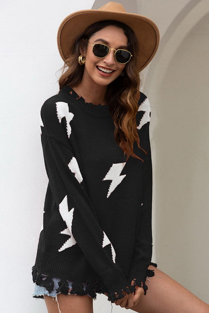 Stickad Dam Tröja med Quasten Långärmad Akryl-6