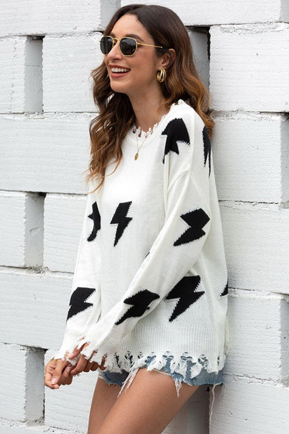 Stickad Dam Tröja med Quasten Långärmad Akryl-5