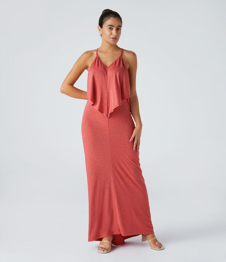 Maxiklänning Dam V-ringning Baklös Fyrvägs Stretch Polyester 10