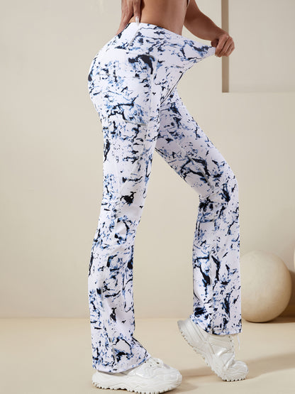 Dam Flared Yoga-byxor Hög Midja i Batikdesign Polyester-6