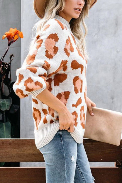 Dam Tröja Leopardmönstrad Rundhalsad Polyester Långärmad-4