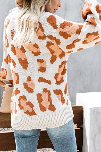 Dam Tröja Leopardmönstrad Rundhalsad Polyester Långärmad-5