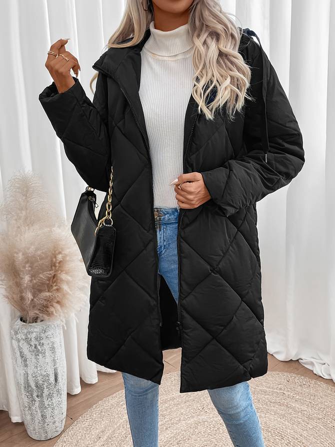 Lång Vinterrock Dam Elegant Polyester Vattentålig Vindtät-4