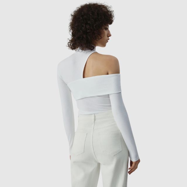 Dam Stickad Tröja Asymmetrisk Rullkrage Mjuk Akryl-5