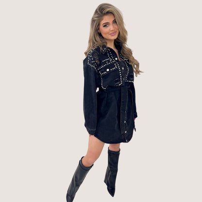 Damklänning Svart Janice Avslappnad Polyester Elegant-4