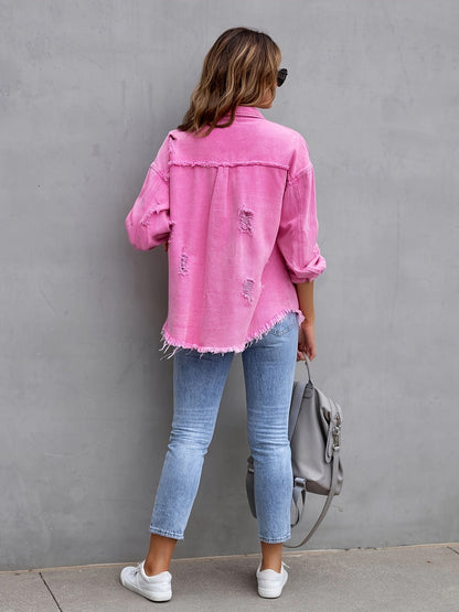 Överdimensionerad Denimjacka Damer Rippade Detaljer Högkvalitativ Denim 3