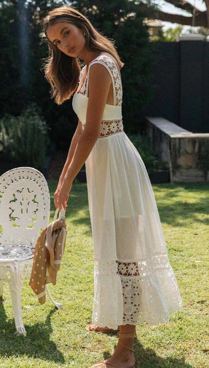 Maxiklänning Dam Långärmad Blommönster Polyester Elegant Sommarklänning-6