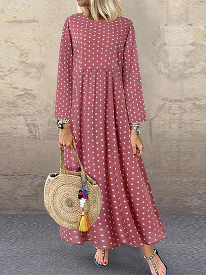 Långärmad Klänning för Kvinnor med O-hals och Sidofickor – 100% Bomull, Avslappnad Passform, Flera Storlekar 1