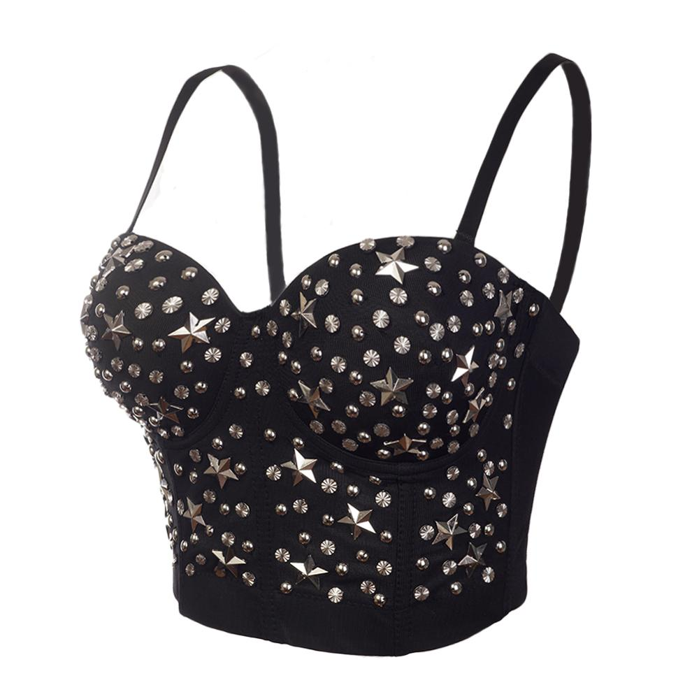 Dam Crop Top med Spaghetti Band och Nitar Polyester Spandex-3
