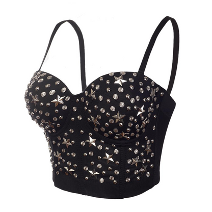 Dam Crop Top med Spaghetti Band och Nitar Polyester Spandex-3