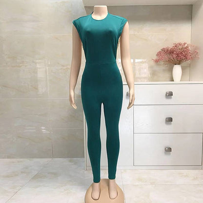 Dam Overall Modern Design med Metallkedjor och Pärlor Polyester Spandex-1