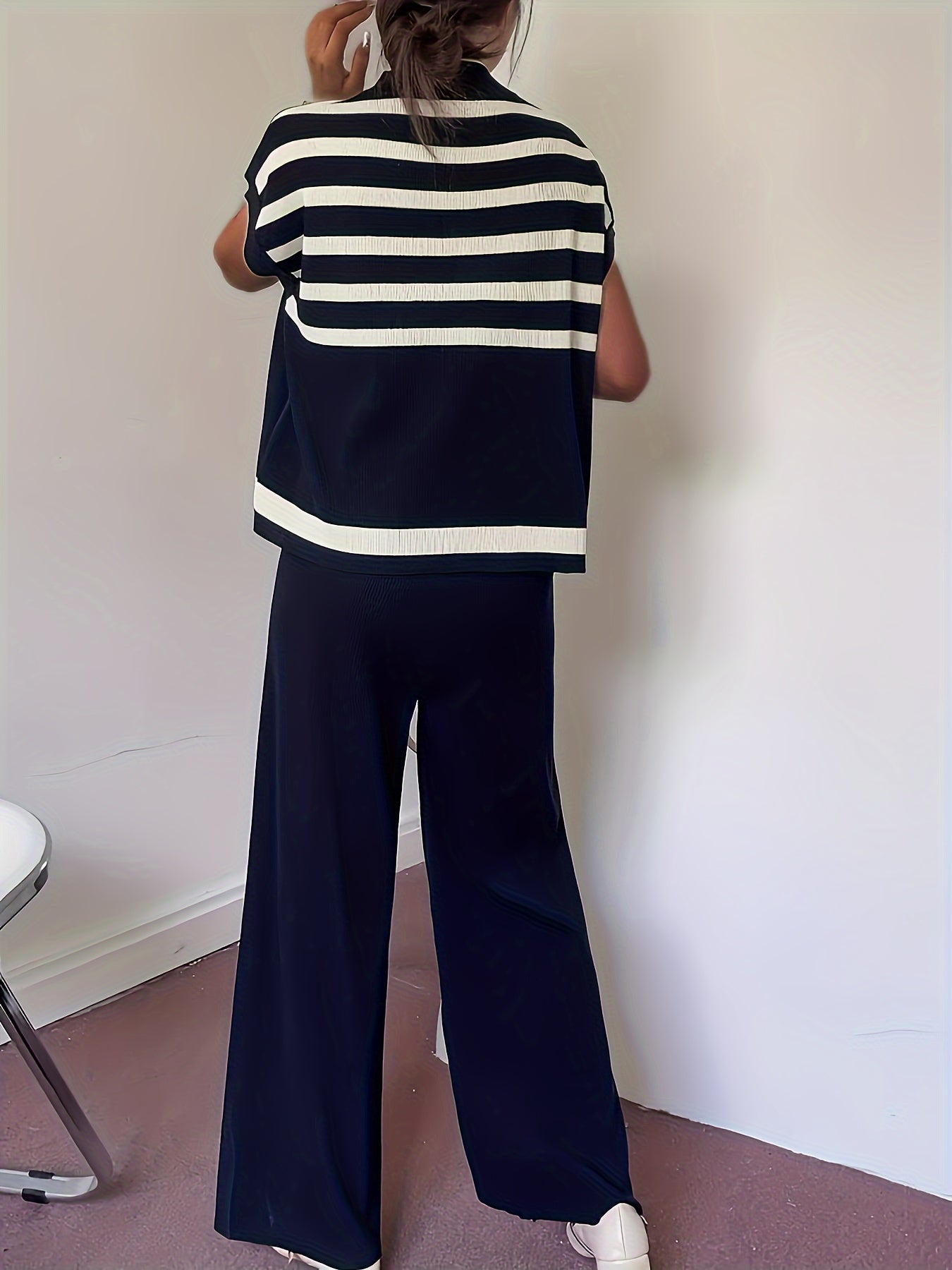 Dam Byxor Randig Design Casual Högkvalitativt Tyg-4