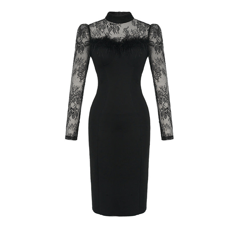 Dam Bandeauklänning Med Päls Trim Rayon-4